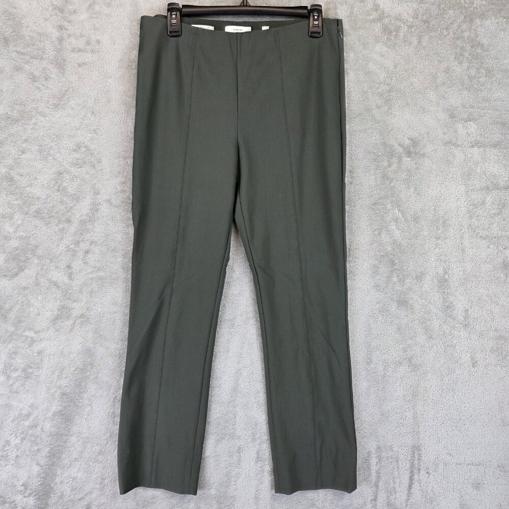 Vince Pants Womens Large Green Italian Fabric Side Zip Stretch Slim Trousers